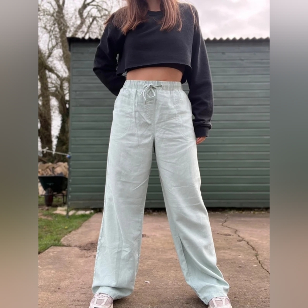 Wide Leg Drawstring Pants - Light Mint - image 2